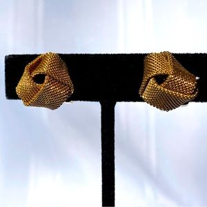 Vintage Grosse Signed Mesh Knot Gold Clip-on Earrings Germany